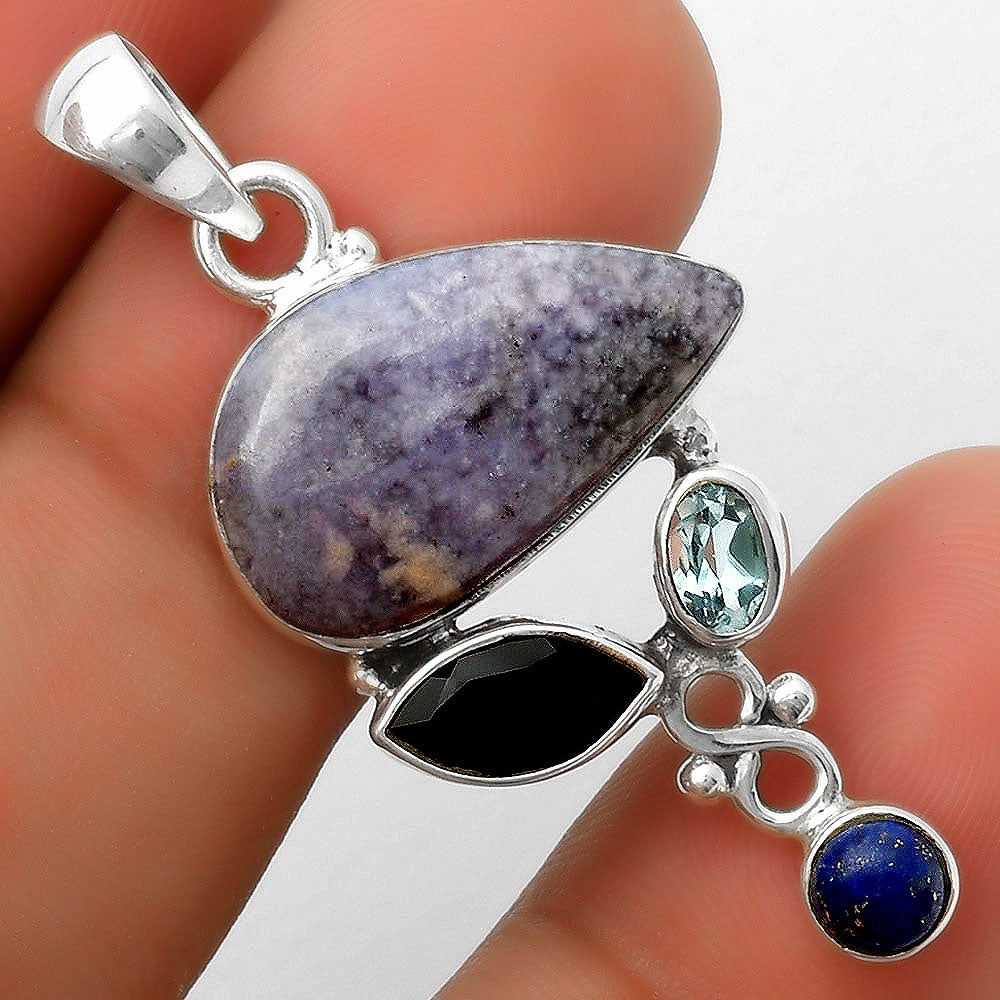 Arizona Burro Creek Jasper, Black Onyx, Topaz & Lapis Pendant P-1602 SDP114732