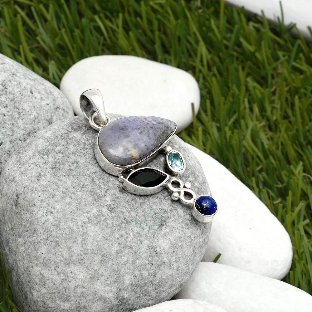 Arizona Burro Creek Jasper, Black Onyx, Topaz & Lapis Pendant P-1602 SDP114732