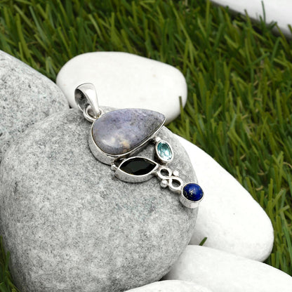 Arizona Burro Creek Jasper, Black Onyx, Topaz & Lapis Pendant P-1602 SDP114732