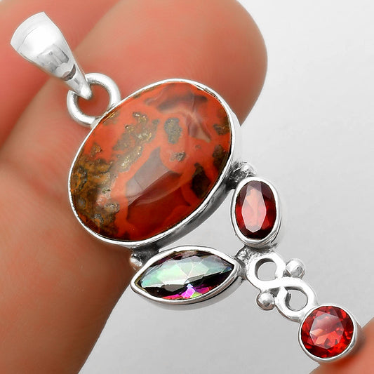 Rare Cady Mountain Agate, Mystic Topaz & Garnet Pendant P-1602 SDP114738