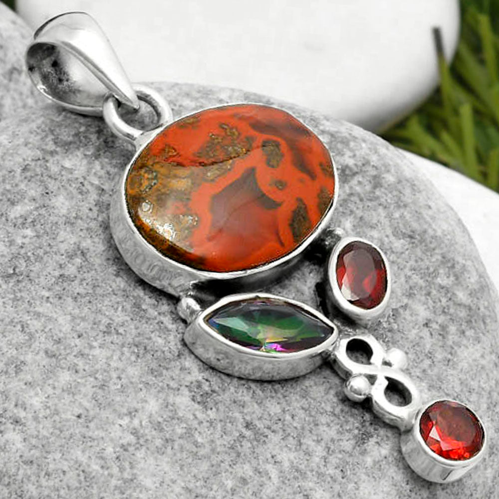Rare Cady Mountain Agate, Mystic Topaz & Garnet Pendant P-1602 SDP114738