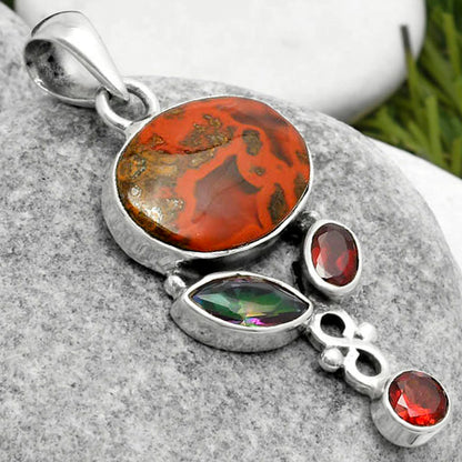 Rare Cady Mountain Agate, Mystic Topaz & Garnet Pendant P-1602 SDP114738