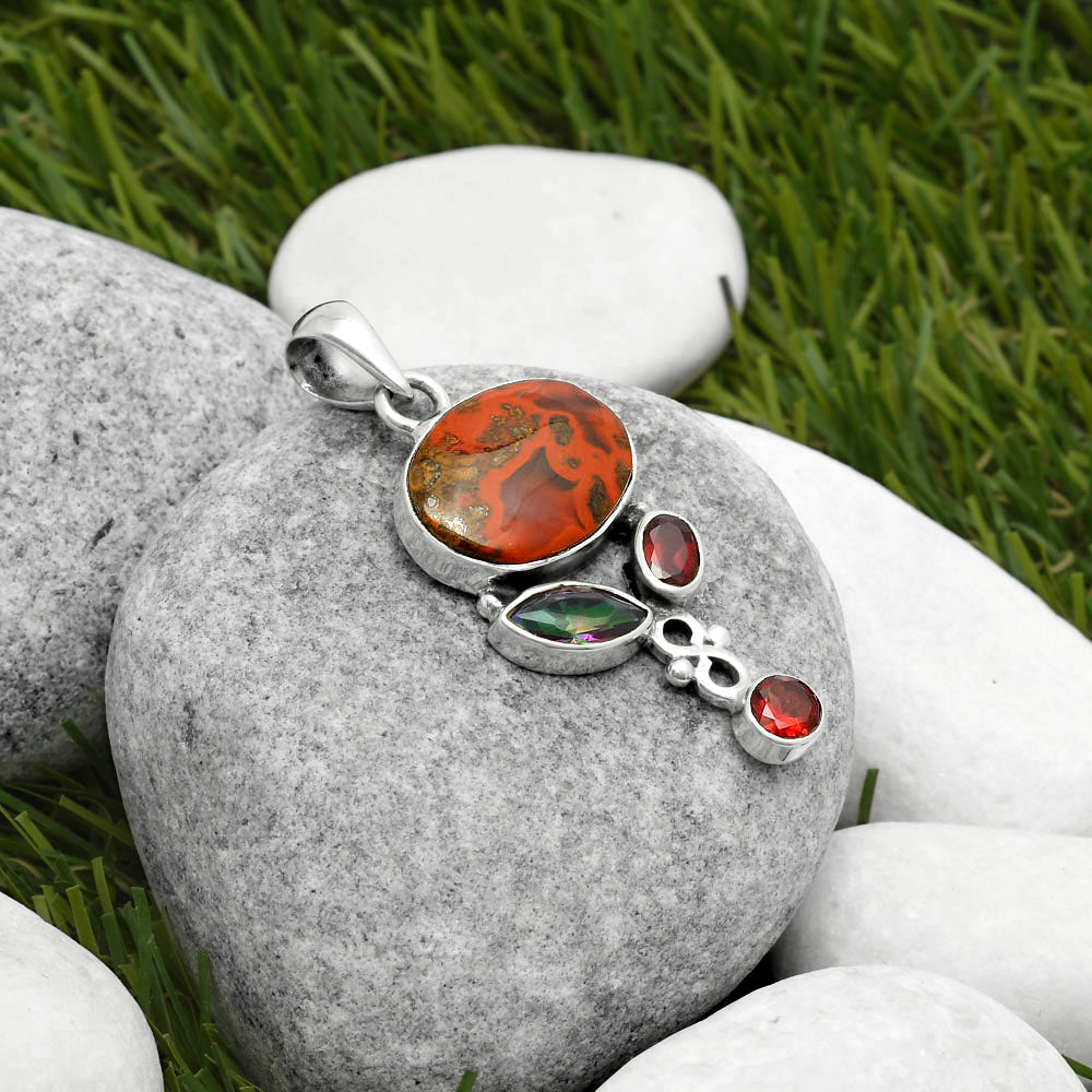 Rare Cady Mountain Agate, Mystic Topaz & Garnet Pendant P-1602 SDP114738
