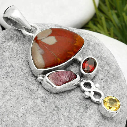 Noreena Jasper, Pink Tourmaline Rough, Garnet & Citrine Silver Pendant P-1602 SDP114741