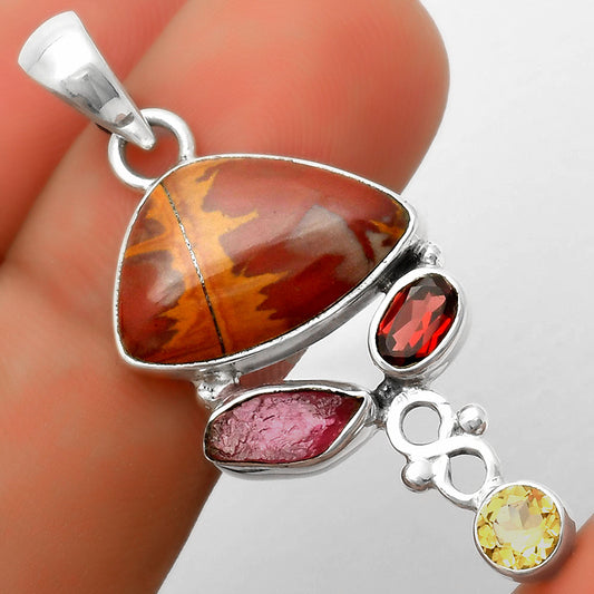 Noreena Jasper, Pink Tourmaline Rough, Garnet & Citrine Silver Pendant P-1602 SDP114742