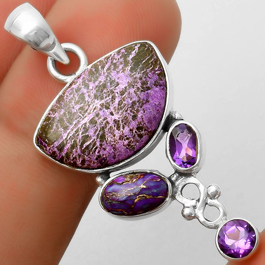 Purpurite, Copper Purple Turquoise & Amethyst Pendant P-1602 SDP114743