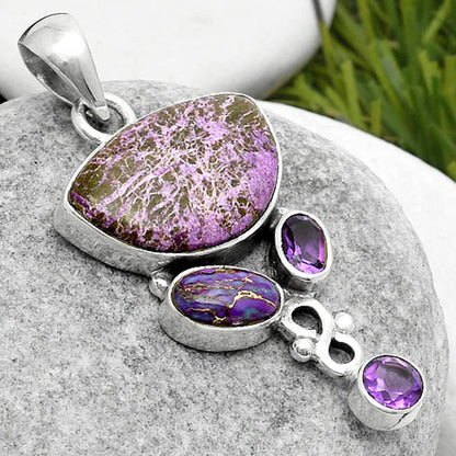 Purpurite, Copper Purple Turquoise & Amethyst Pendant P-1602 SDP114743