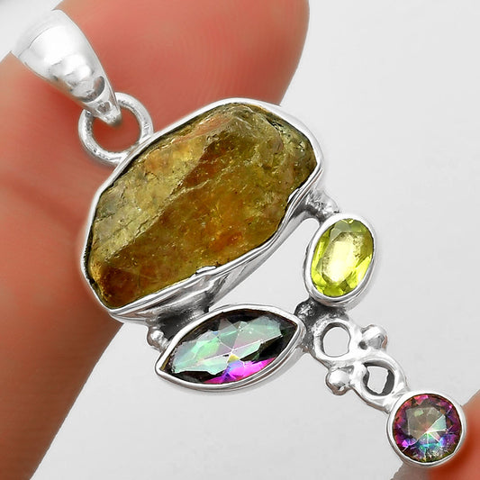 Rare Kornerupine Rough, Mystic Topaz & Peridot Pendant P-1602 SDP114745