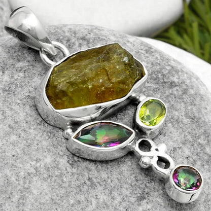 Rare Kornerupine Rough, Mystic Topaz & Peridot Pendant P-1602 SDP114745