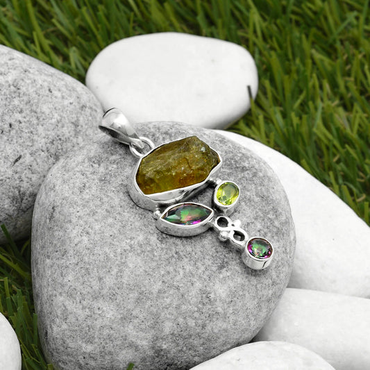 Rare Kornerupine Rough, Mystic Topaz & Peridot Pendant P-1602 SDP114745