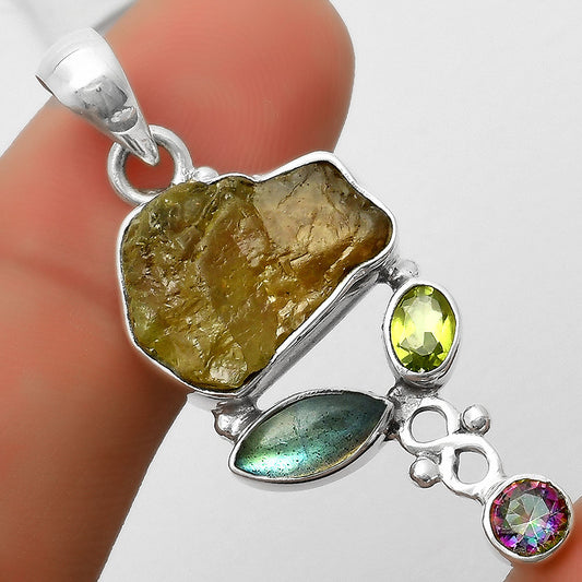 Kornerupine Rough, Labradorite, Peridot & Mystic Topaz Pendant P-1602 SDP114747