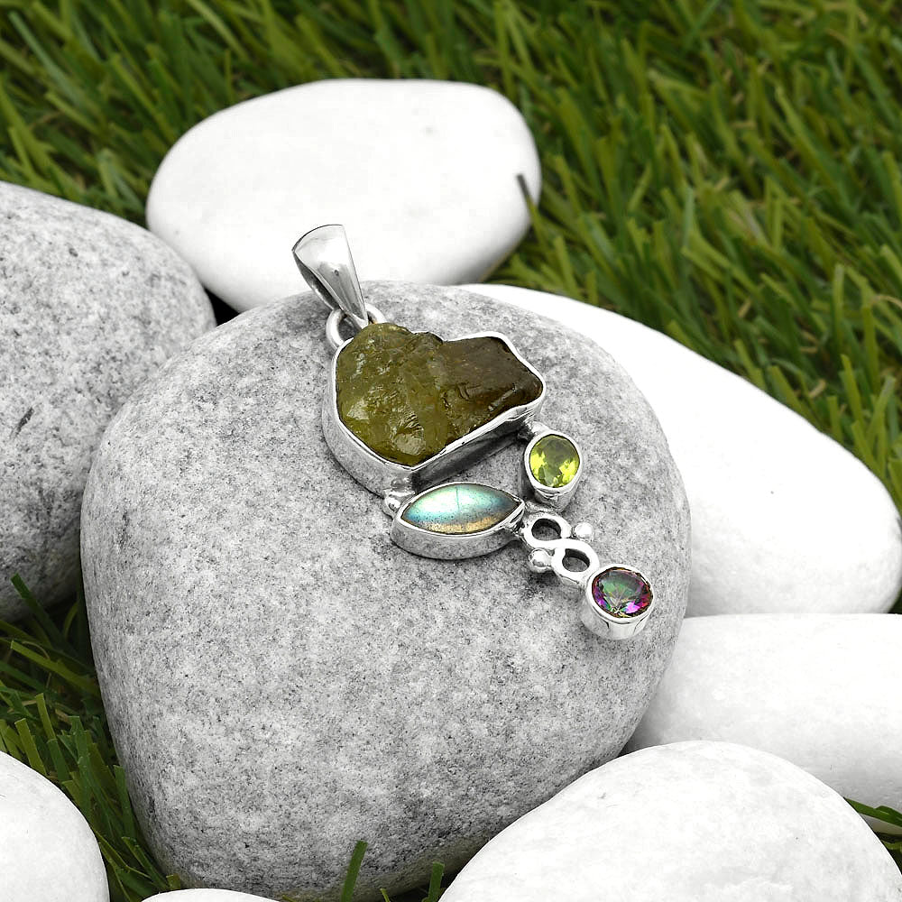 Kornerupine Rough, Labradorite, Peridot & Mystic Topaz Pendant P-1602 SDP114747