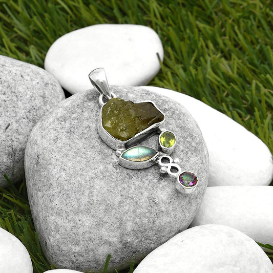 Kornerupine Rough, Labradorite, Peridot & Mystic Topaz Pendant P-1602 SDP114747