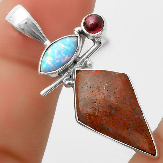 Red Moss Agate, Fire Opal & Garnet Pendant P-1708 SDP114756