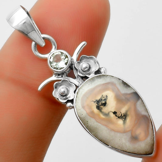 Tube Moss Agate & Sky Blue Topaz Pendant P-1695 SDP114766