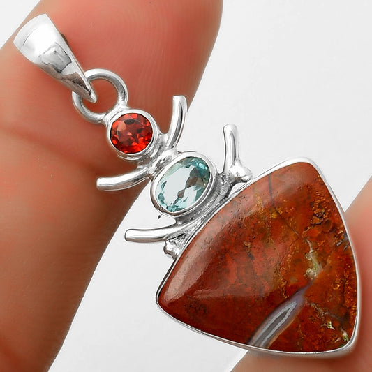 Red Moss Agate, Sky Blue Topaz & Garnet Pendant P-1593 SDP114773