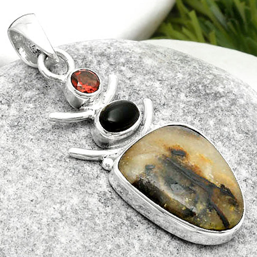 Astrophyllite, Black Onyx & Garnet Pendant P-1593 SDP114775