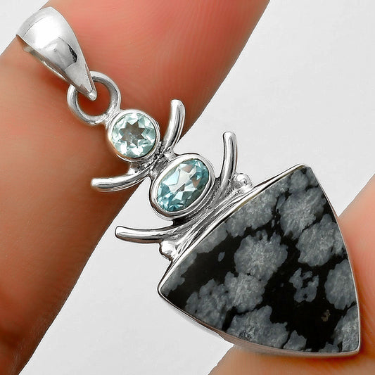 Snow Flake Obsidian & Sky Blue Topaz Pendant P-1593 SDP114780