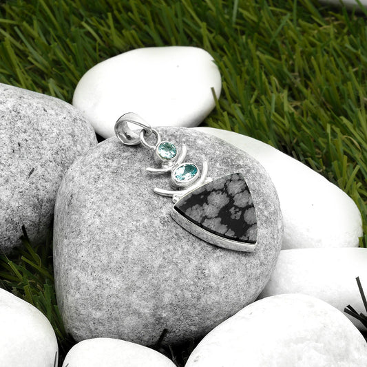 Snow Flake Obsidian & Sky Blue Topaz Pendant P-1593 SDP114780