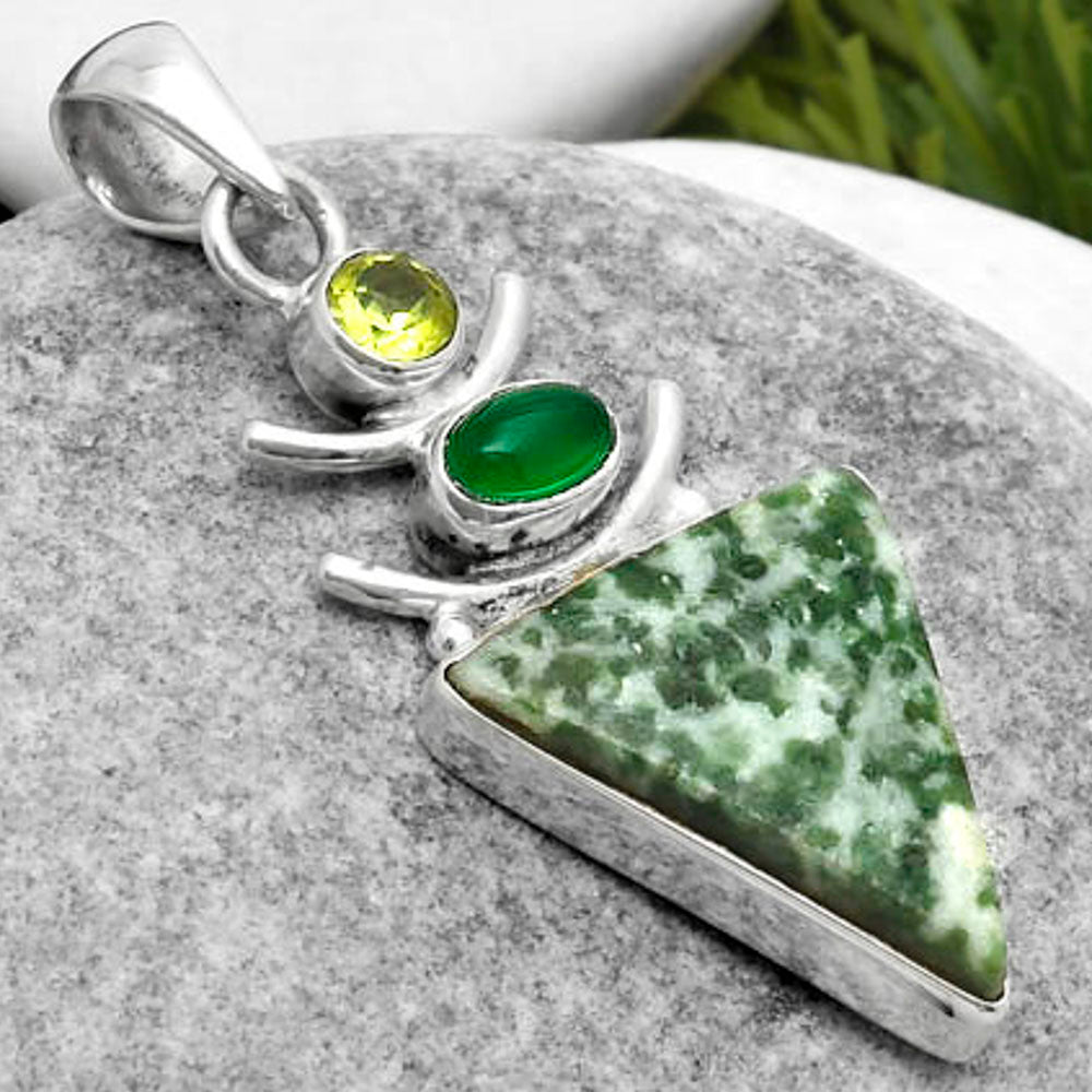 Natural Dioptase, Green Onyx & Peridot Pendant P-1593 SDP114783