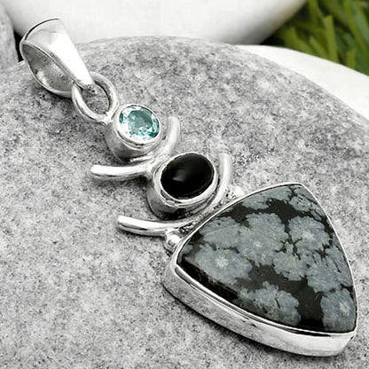 Snow Flake Obsidian, Black Onyx & Sky Blue Topaz Pendant P-1593 SDP114786