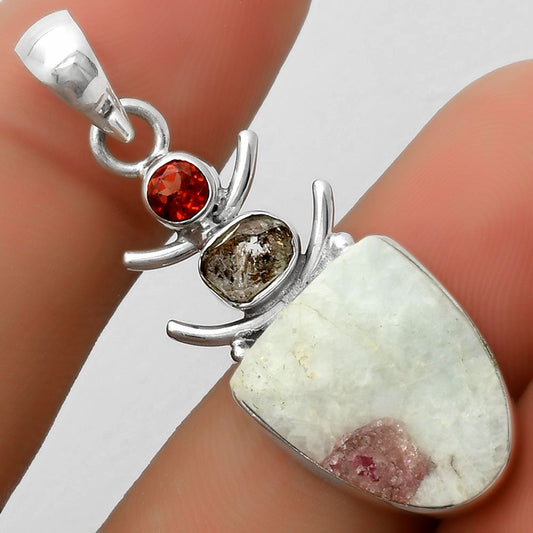 Pink Tourmaline in Quartz, Herkimer Diamond & Garnet Pendant P-1593 SDP114787
