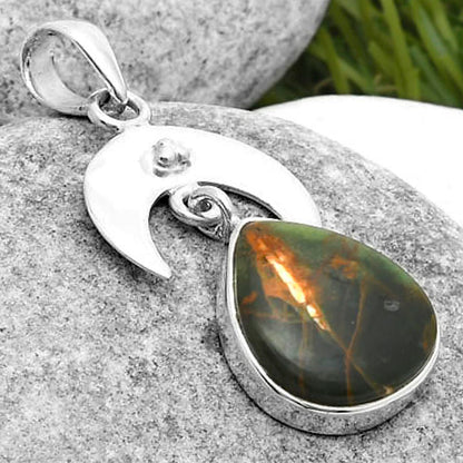 Crescent Moon - Turkish Rainforest Chrysocolla Pendant P-1133 SDP114914