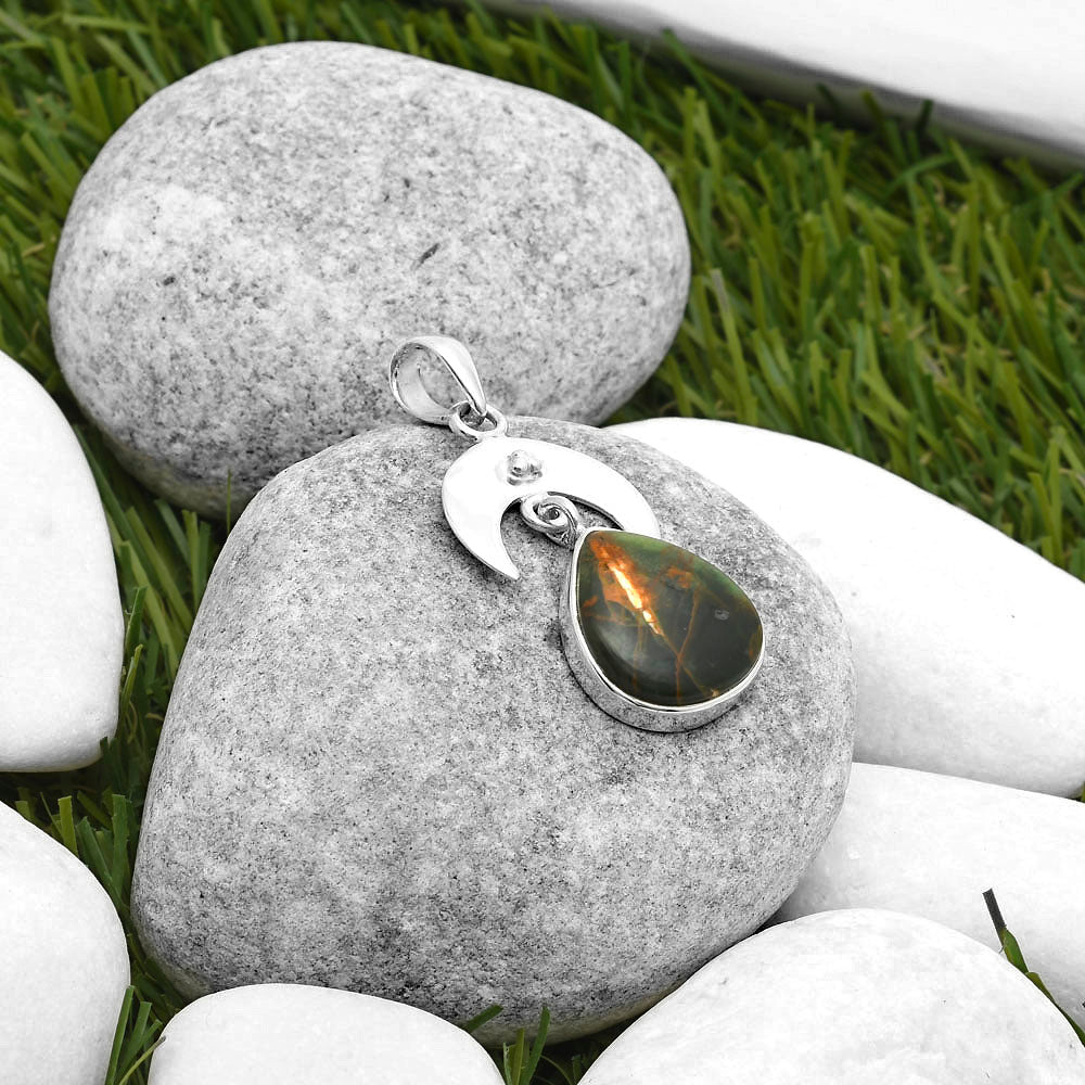 Crescent Moon - Turkish Rainforest Chrysocolla Pendant P-1133 SDP114914