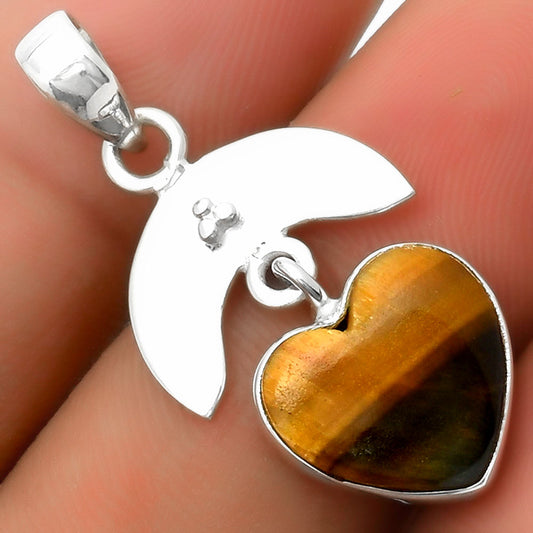 Crescent Moon Heart Natural Tiger Eye Pendant P-1133 SDP114926