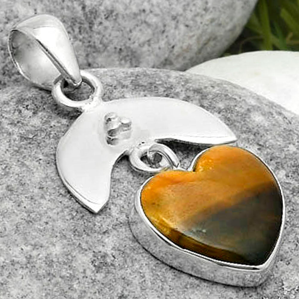 Crescent Moon Heart Natural Tiger Eye Pendant P-1133 SDP114926