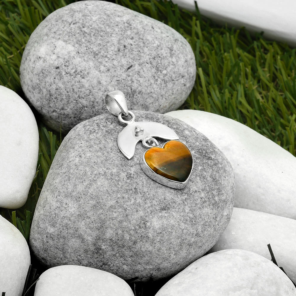 Crescent Moon Heart Natural Tiger Eye Pendant P-1133 SDP114926