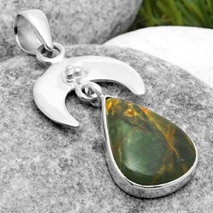 Crescent Moon - Turkish Rainforest Chrysocolla Pendant P-1133 SDP114929