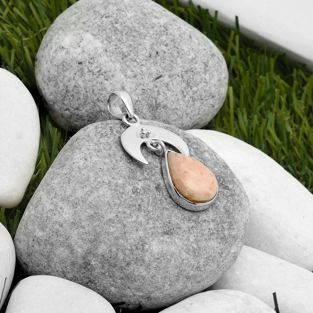 Crescent Moon Natural Pink Scolecite Pendant P-1133 SDP114938