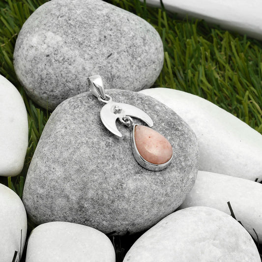Crescent Moon Natural Pink Scolecite Pendant P-1133 SDP114939