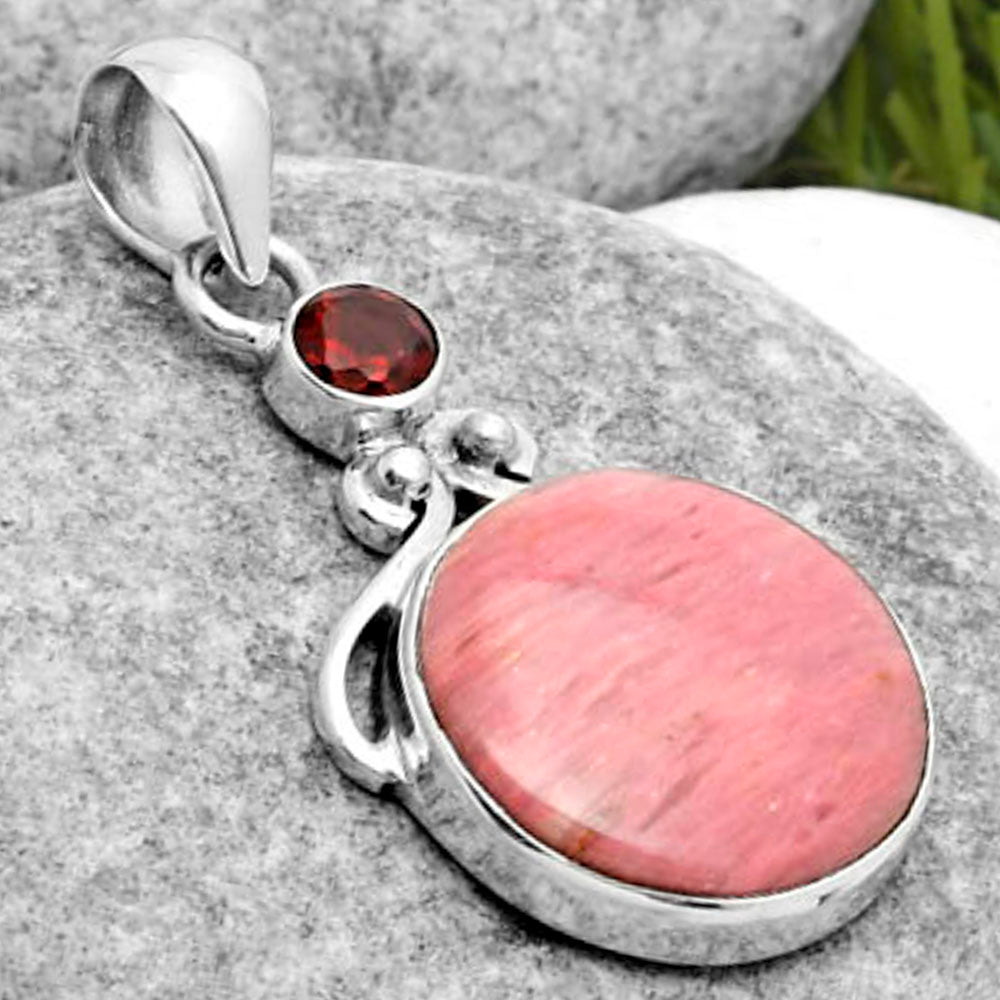 Natural Pink Tulip Quartz & Garnet Pendant P-1571 SDP114963