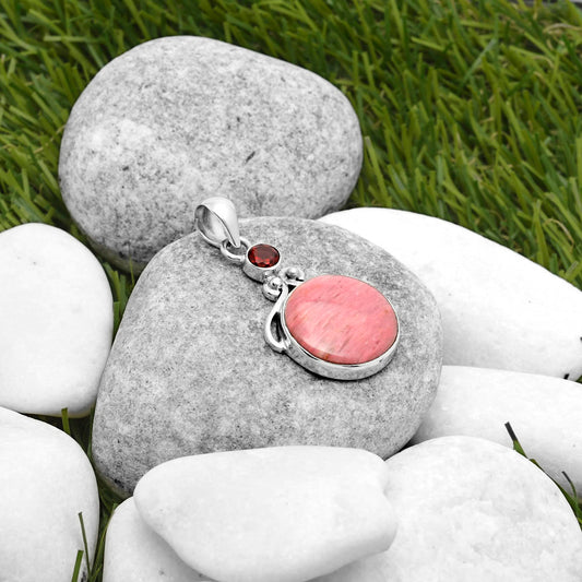 Natural Pink Tulip Quartz & Garnet Pendant P-1571 SDP114963