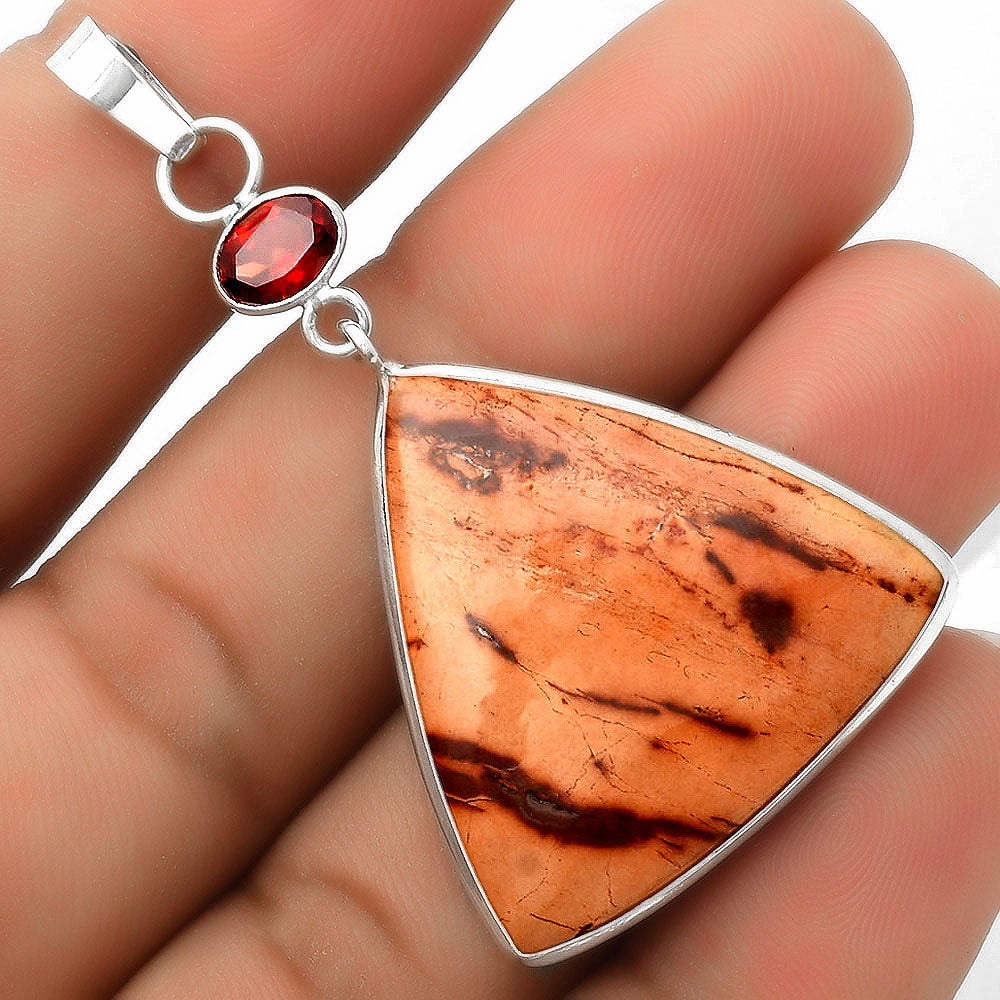 Natural Indian Paint Gemstone & Garnet Pendant P-1098 SDP115075