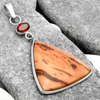 Natural Indian Paint Gemstone & Garnet Pendant P-1098 SDP115075