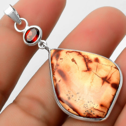 Natural Indian Paint Gemstone & Garnet Pendant P-1098 SDP115090
