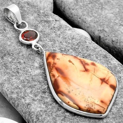 Natural Indian Paint Gemstone & Garnet Pendant P-1098 SDP115090