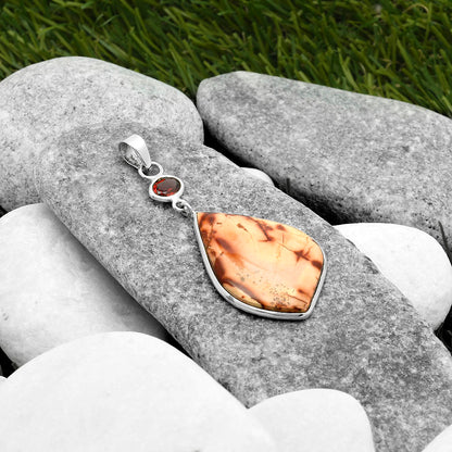 Natural Indian Paint Gemstone & Garnet Pendant P-1098 SDP115090