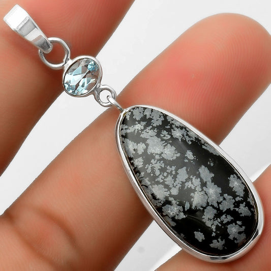 Snow Flake Obsidian & Sky Blue Topaz Pendant P-1098 SDP115094