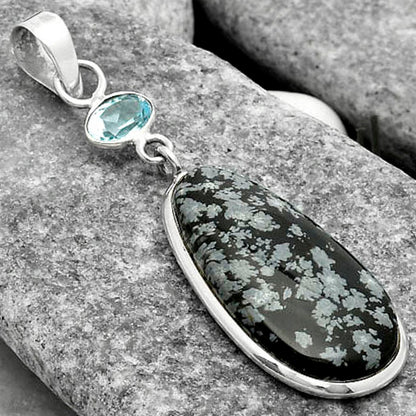 Snow Flake Obsidian & Sky Blue Topaz Pendant P-1098 SDP115094