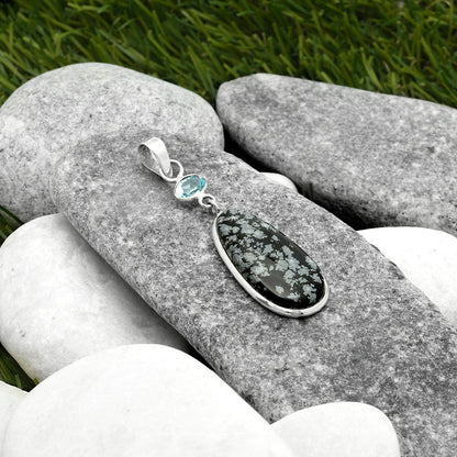 Snow Flake Obsidian & Sky Blue Topaz Pendant P-1098 SDP115094
