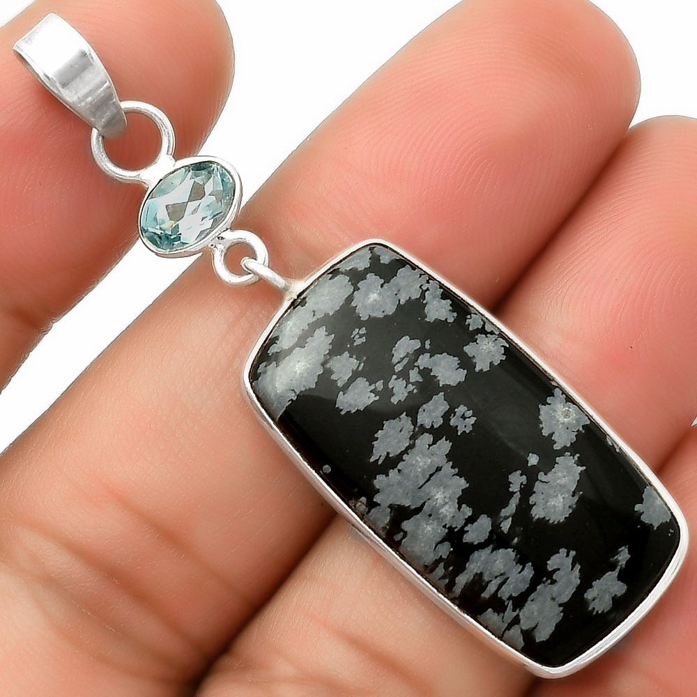 Snow Flake Obsidian & Sky Blue Topaz Pendant P-1098 SDP115150
