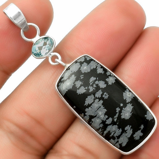Snow Flake Obsidian & Sky Blue Topaz Pendant P-1098 SDP115150