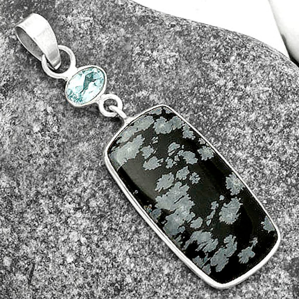 Snow Flake Obsidian & Sky Blue Topaz Pendant P-1098 SDP115150