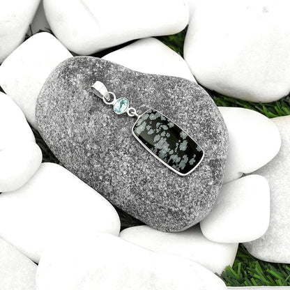 Snow Flake Obsidian & Sky Blue Topaz Pendant P-1098 SDP115150