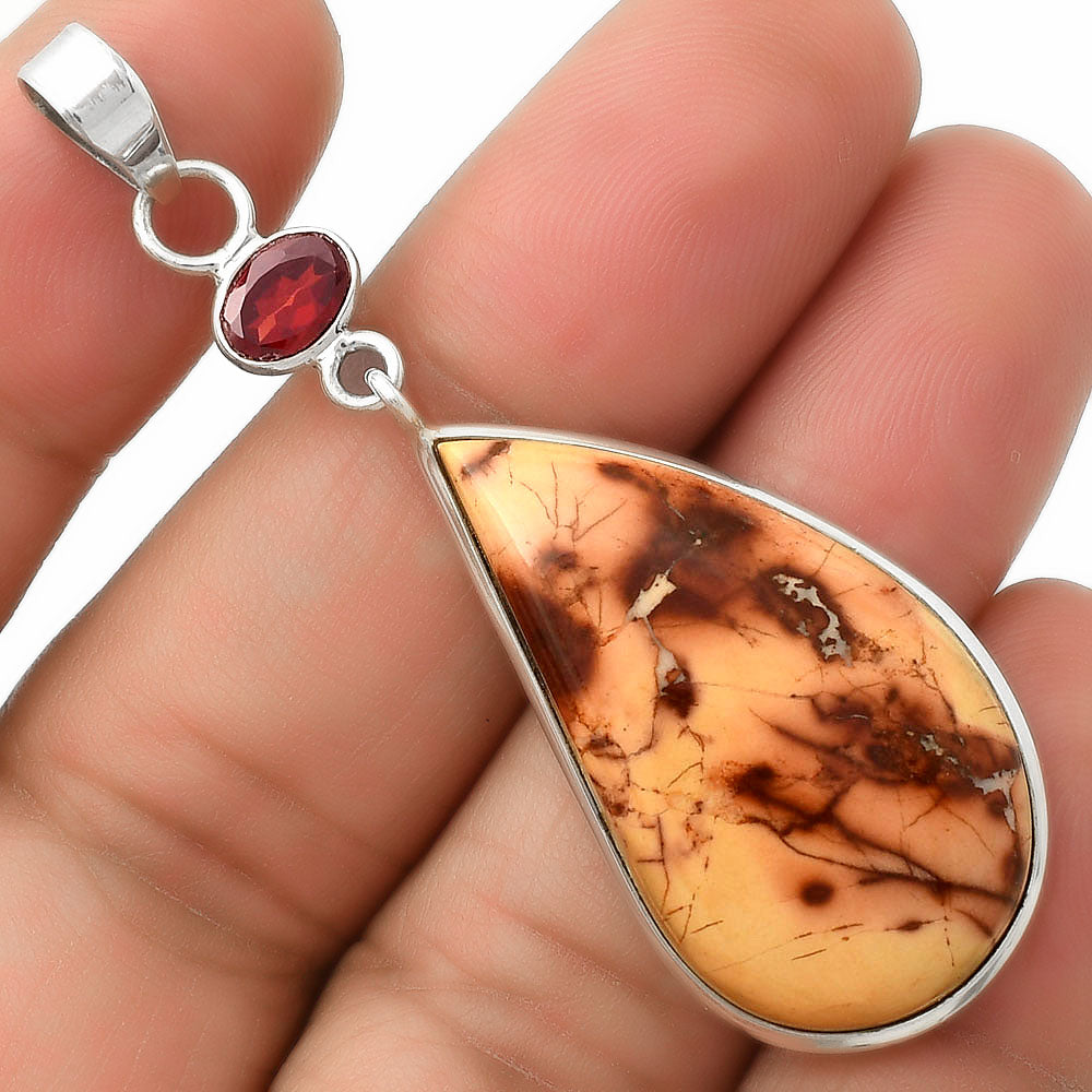 Natural Indian Paint Gemstone & Garnet Pendant P-1098 SDP115187
