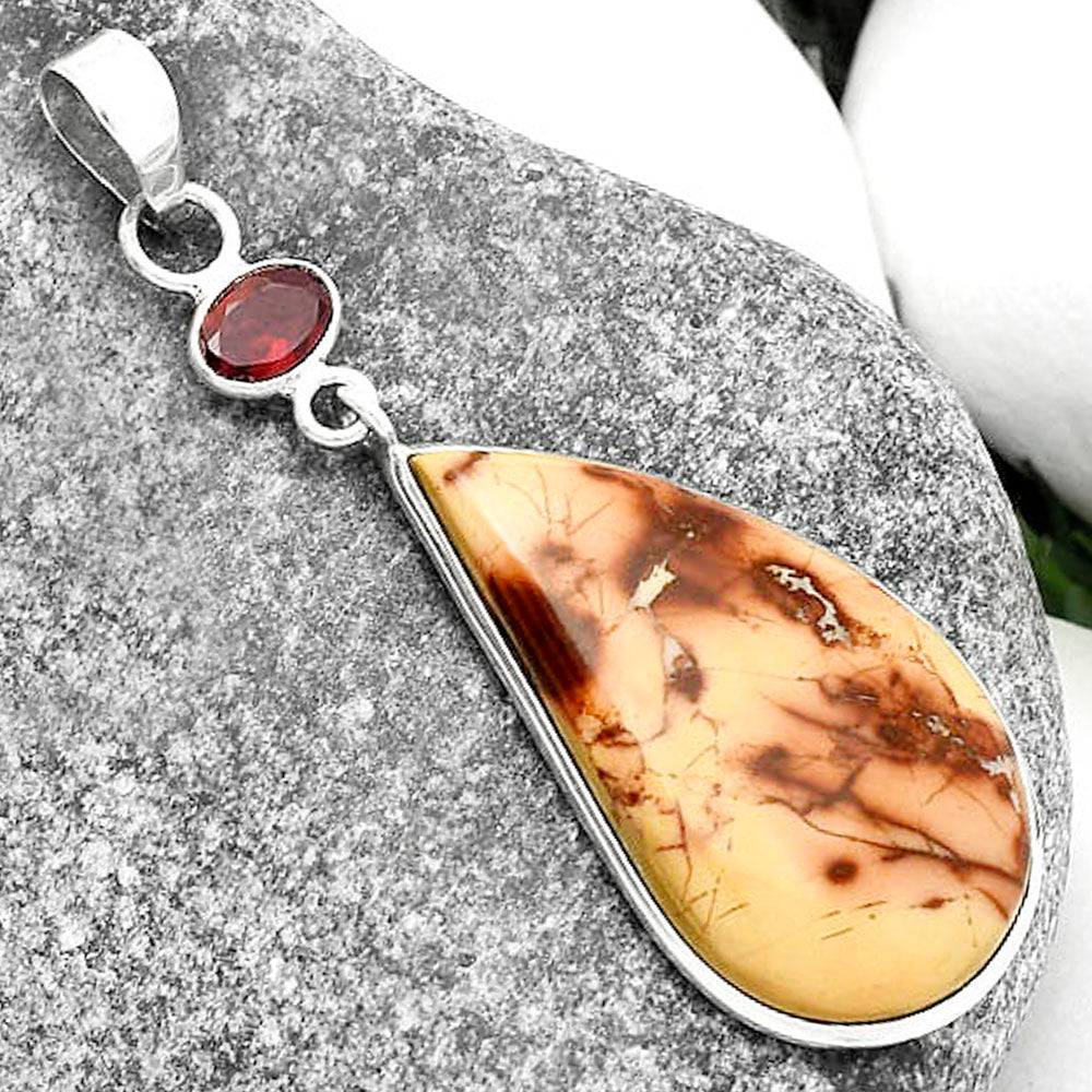 Natural Indian Paint Gemstone & Garnet Pendant P-1098 SDP115187